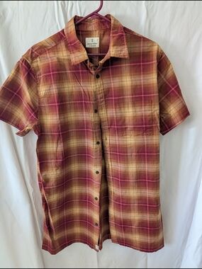 Alternative Apparel Short-Sleeve Plaid Button-Down Shirt - Burgundy & Tan